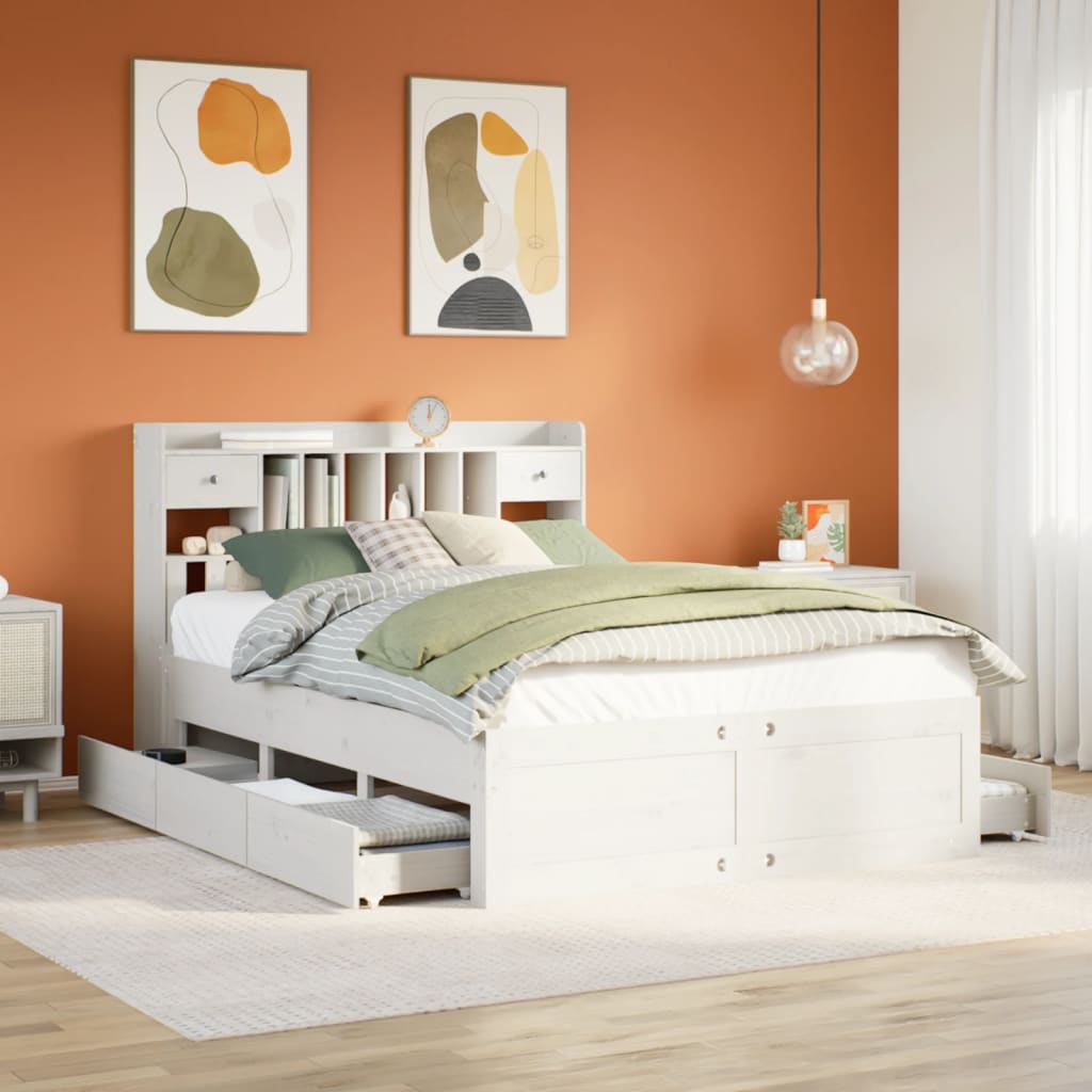 Bed met boekenkast zonder matras grenenhout wit 140x190 cm Bedden & bedframes | Creëer jouw Trendy Thuis | Gratis bezorgd & Retour | Trendy.nl