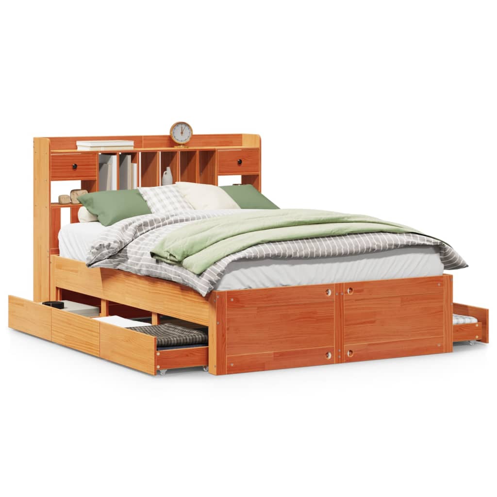 Bed met boekenkast zonder matras grenenhout wasbruin 140x190 cm Bedden & bedframes | Creëer jouw Trendy Thuis | Gratis bezorgd & Retour | Trendy.nl