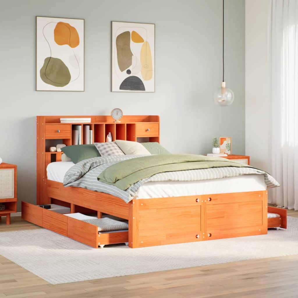 Bed met boekenkast zonder matras grenenhout wasbruin 140x190 cm Bedden & bedframes | Creëer jouw Trendy Thuis | Gratis bezorgd & Retour | Trendy.nl