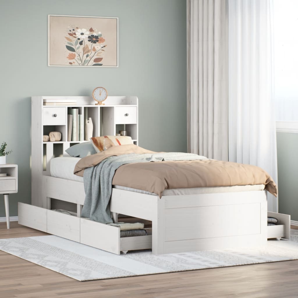 Bed met boekenkast zonder matras grenenhout wit 90x190 cm Bedden & bedframes | Creëer jouw Trendy Thuis | Gratis bezorgd & Retour | Trendy.nl