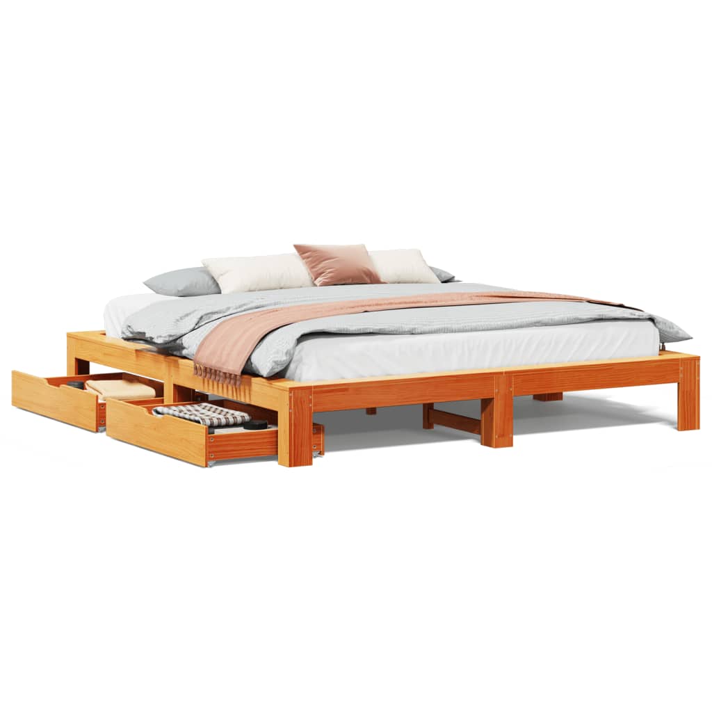 Bedframe zonder matras massief grenenhout wasbruin 200x200 cm Bedden & bedframes | Creëer jouw Trendy Thuis | Gratis bezorgd & Retour | Trendy.nl