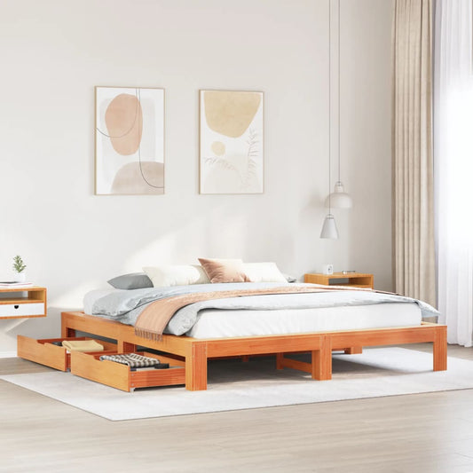 Bedframe zonder matras massief grenenhout wasbruin 200x200 cm Bedden & bedframes | Creëer jouw Trendy Thuis | Gratis bezorgd & Retour | Trendy.nl