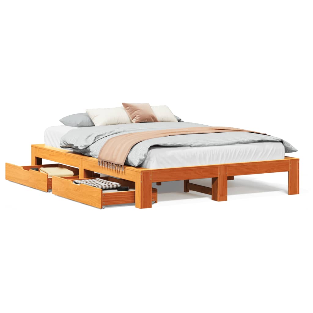 Bedframe zonder matras massief grenenhout wasbruin 160x200 cm Bedden & bedframes | Creëer jouw Trendy Thuis | Gratis bezorgd & Retour | Trendy.nl