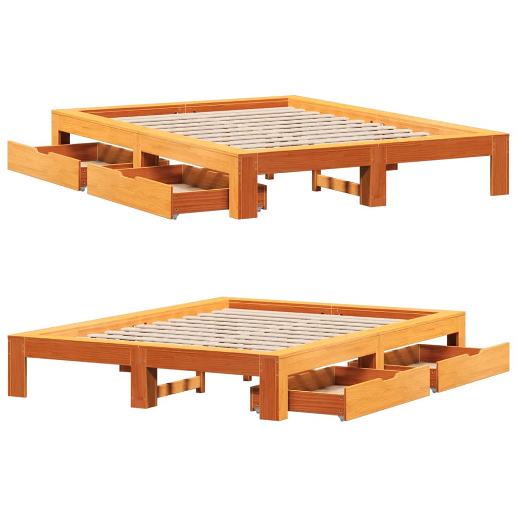 Bedframe zonder matras massief grenenhout wasbruin 140x200 cm Bedden & bedframes | Creëer jouw Trendy Thuis | Gratis bezorgd & Retour | Trendy.nl