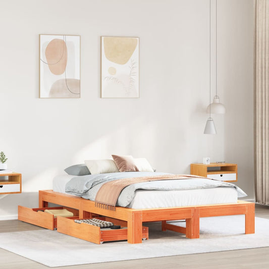 Bedframe zonder matras massief grenenhout wasbruin 135x190 cm Bedden & bedframes | Creëer jouw Trendy Thuis | Gratis bezorgd & Retour | Trendy.nl