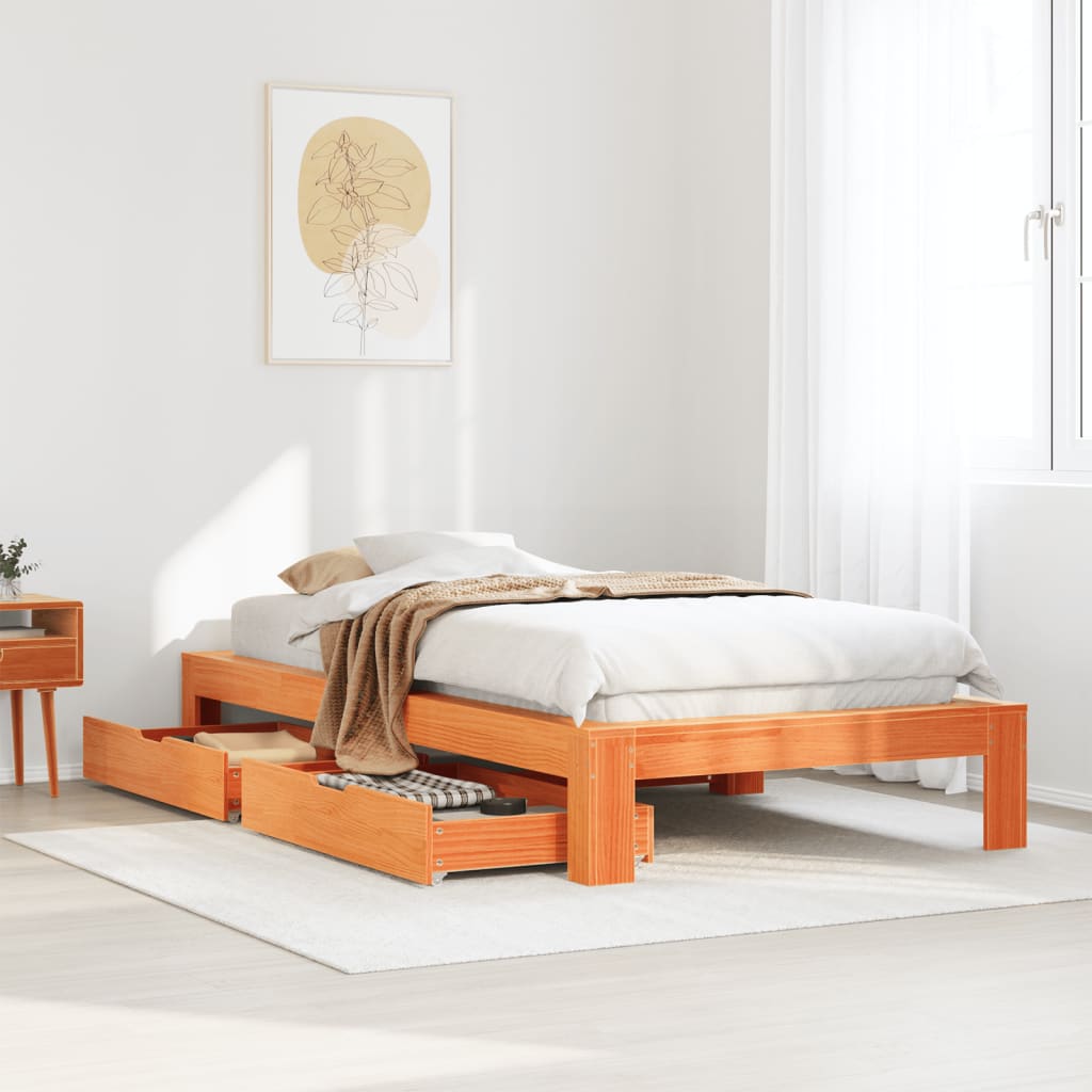 Bedframe zonder matras massief grenenhout wasbruin 90x190 cm Bedden & bedframes | Creëer jouw Trendy Thuis | Gratis bezorgd & Retour | Trendy.nl