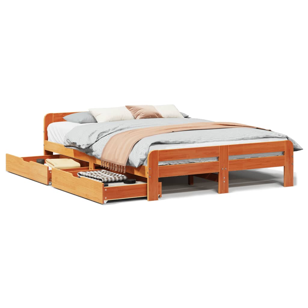 Bedframe zonder matras massief grenenhout wasbruin 140x200 cm