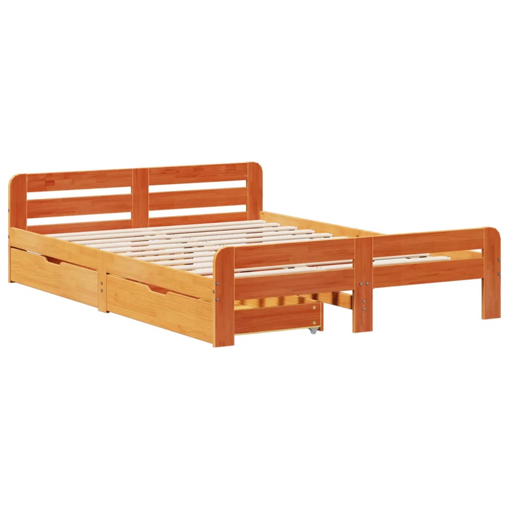 Bedframe zonder matras massief grenenhout wasbruin 140x200 cm