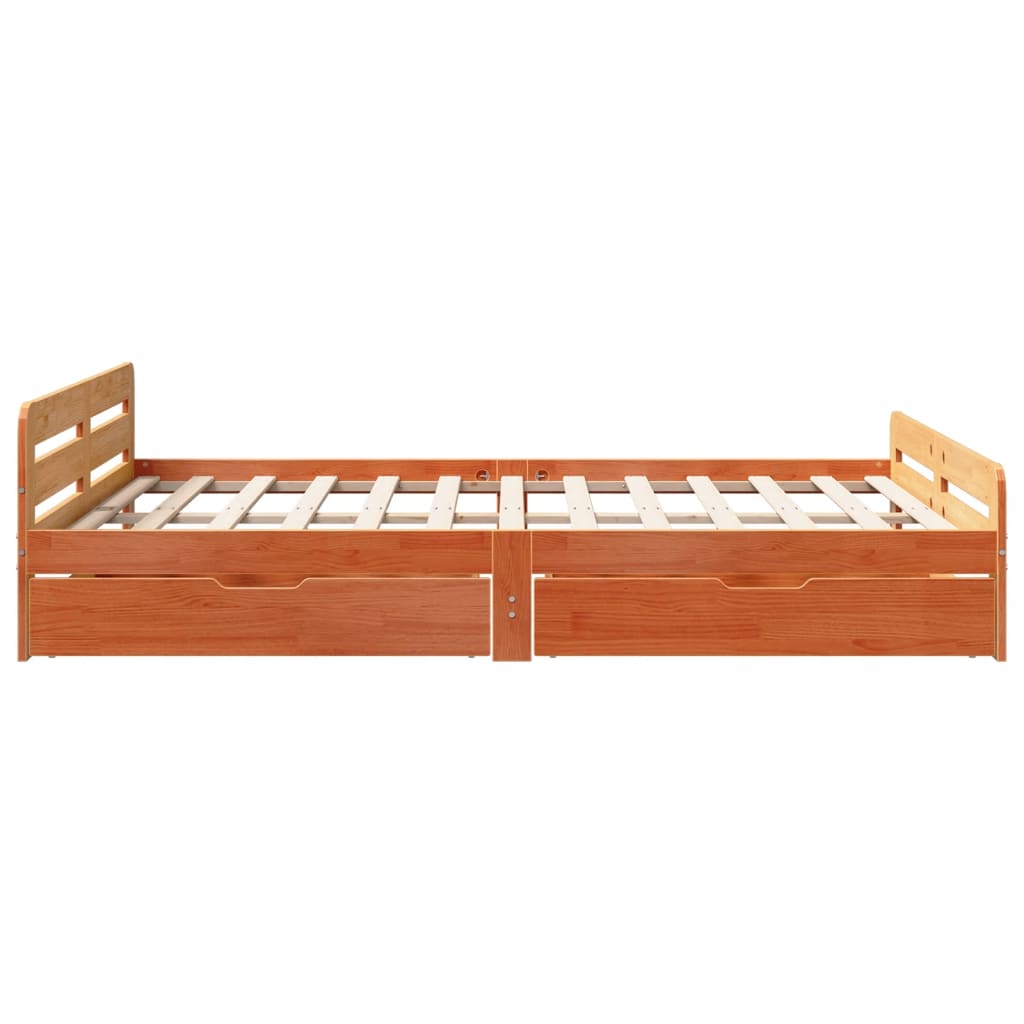 Bedframe zonder matras massief grenenhout wasbruin 140x200 cm