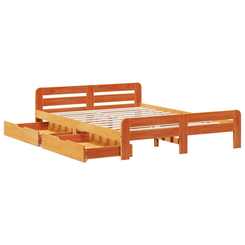 Bedframe zonder matras massief grenenhout wasbruin 140x200 cm