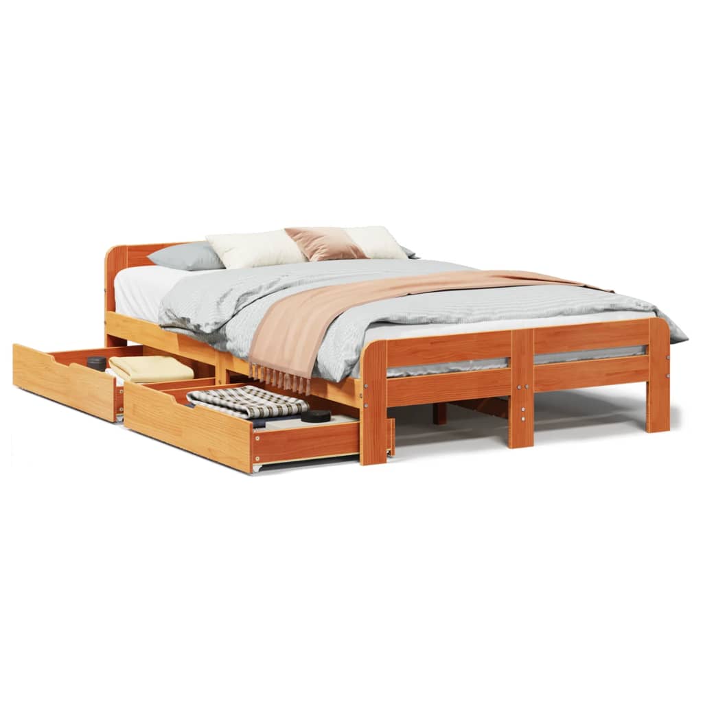 Bedframe zonder matras massief grenenhout wasbruin 120x200 cm Bedden & bedframes | Creëer jouw Trendy Thuis | Gratis bezorgd & Retour | Trendy.nl