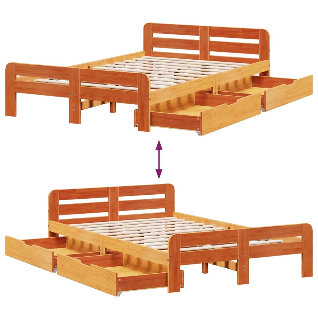 Bedframe zonder matras massief grenenhout wasbruin 120x200 cm Bedden & bedframes | Creëer jouw Trendy Thuis | Gratis bezorgd & Retour | Trendy.nl