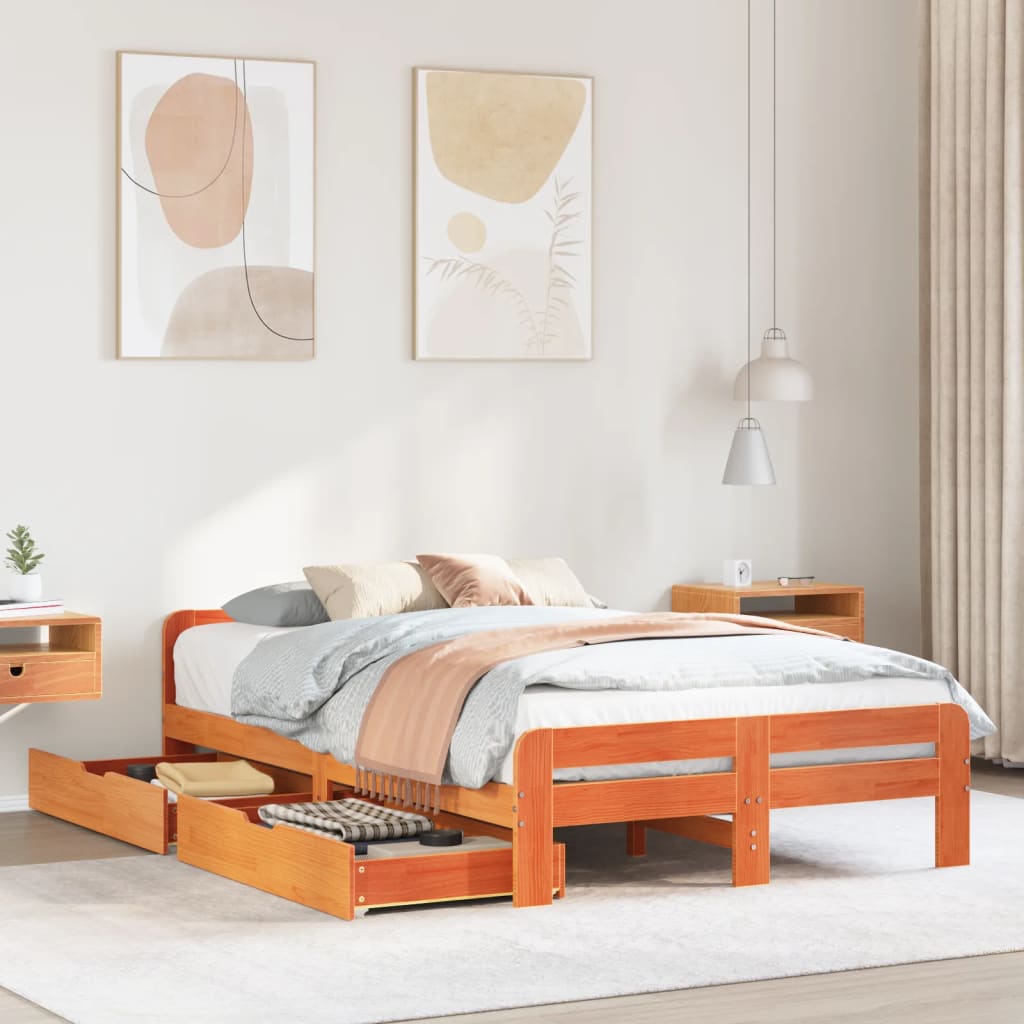 Bedframe zonder matras massief grenenhout wasbruin 120x200 cm Bedden & bedframes | Creëer jouw Trendy Thuis | Gratis bezorgd & Retour | Trendy.nl