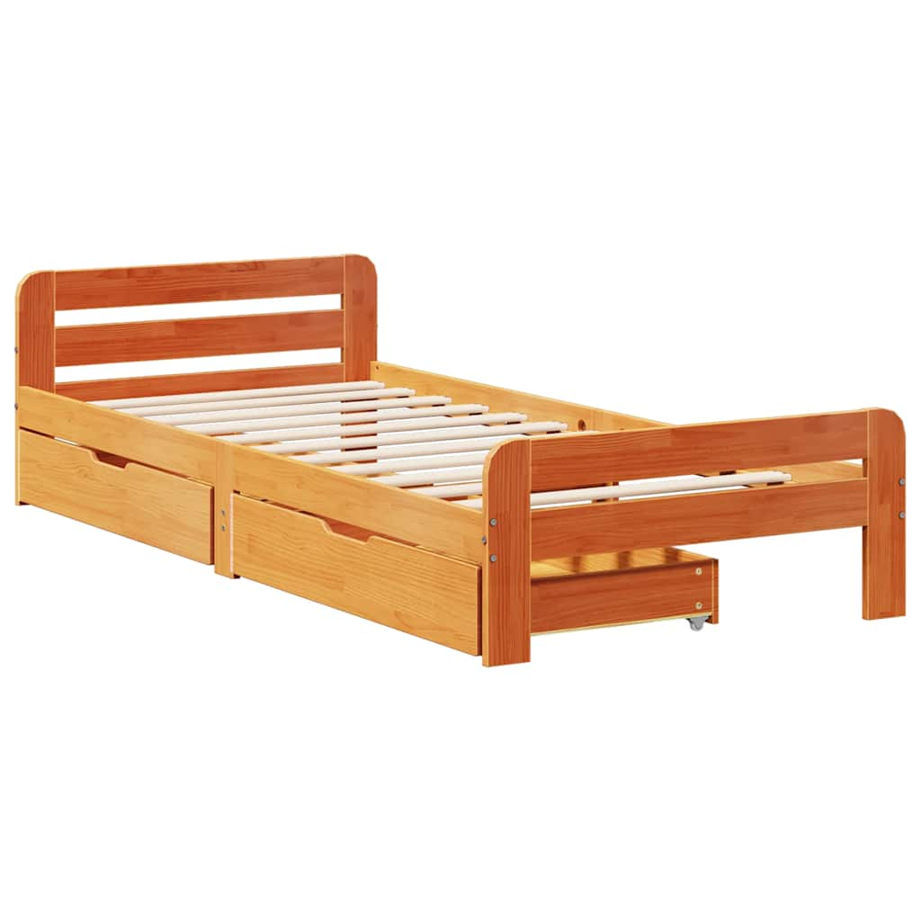 Bedframe zonder matras massief grenenhout wasbruin 90x200 cm