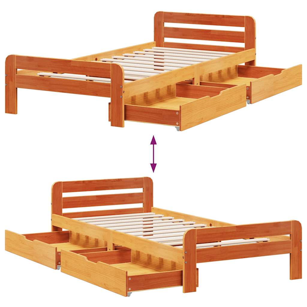 Bedframe zonder matras massief grenenhout wasbruin 90x200 cm