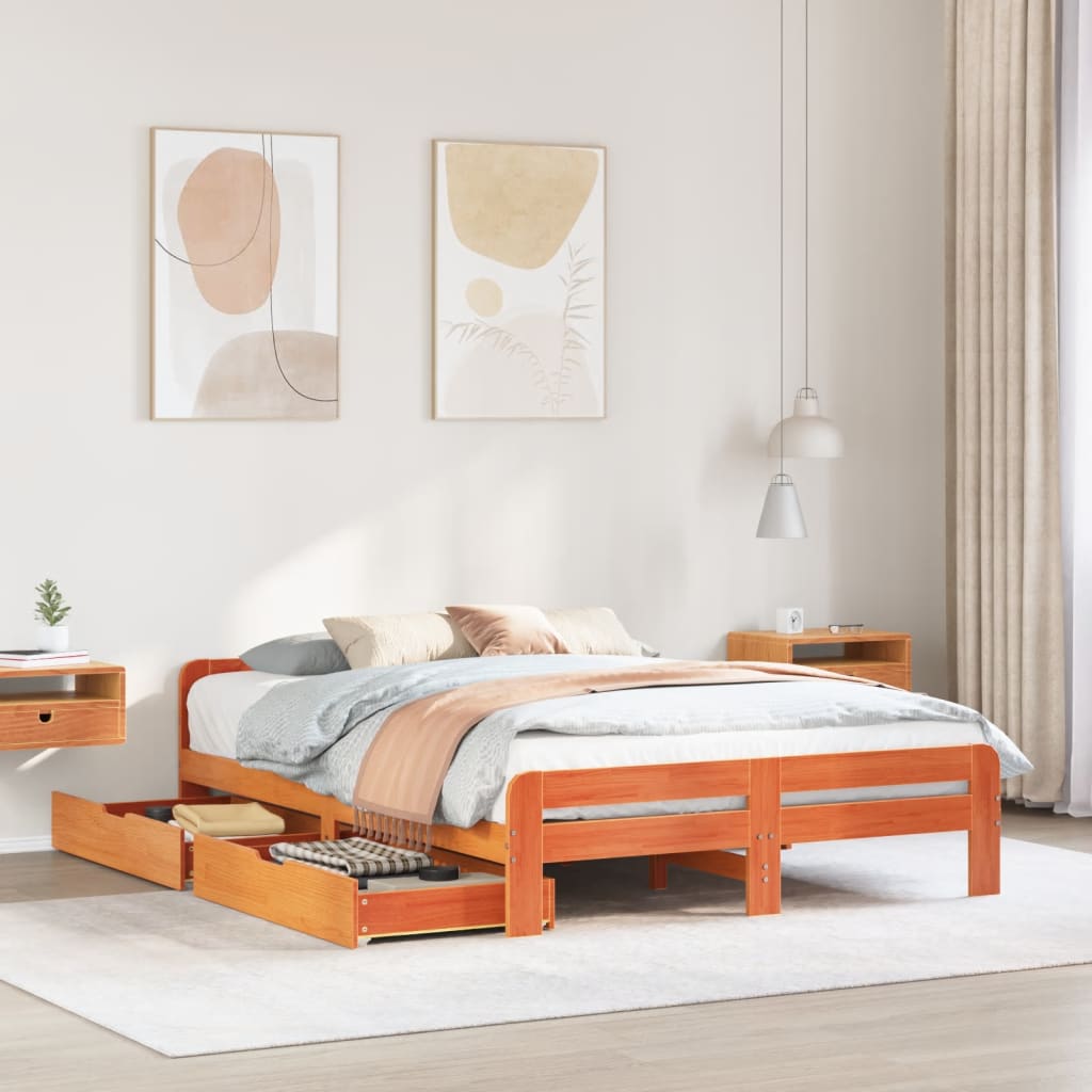 Bed met matras massief grenenhout wasbruin 140x190 cm Bedden & bedframes | Creëer jouw Trendy Thuis | Gratis bezorgd & Retour | Trendy.nl