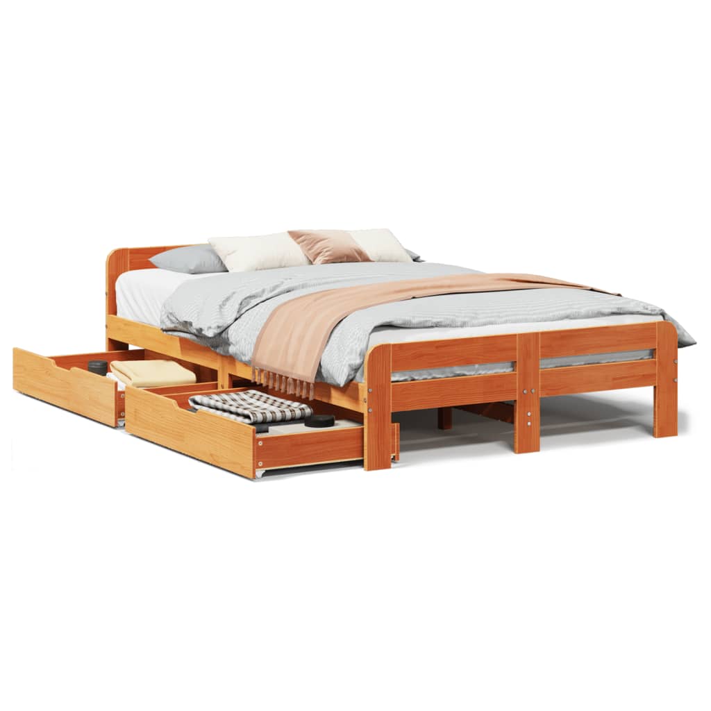 Bedframe zonder matras massief grenenhout wasbruin 135x190 cm Bedden & bedframes | Creëer jouw Trendy Thuis | Gratis bezorgd & Retour | Trendy.nl