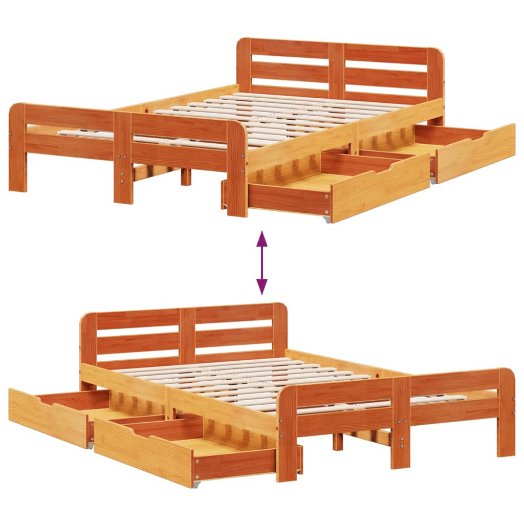 Bedframe zonder matras massief grenenhout wasbruin 135x190 cm Bedden & bedframes | Creëer jouw Trendy Thuis | Gratis bezorgd & Retour | Trendy.nl