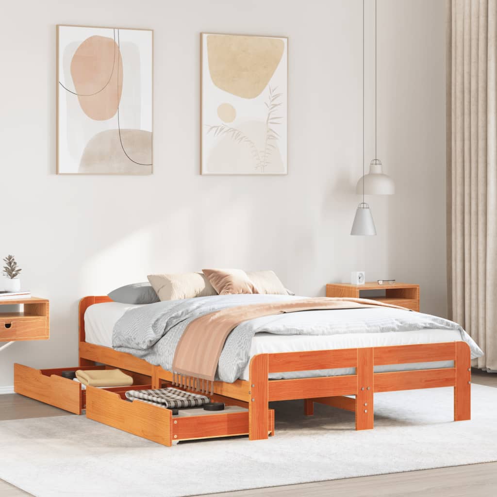 Bedframe zonder matras massief grenenhout wasbruin 135x190 cm Bedden & bedframes | Creëer jouw Trendy Thuis | Gratis bezorgd & Retour | Trendy.nl