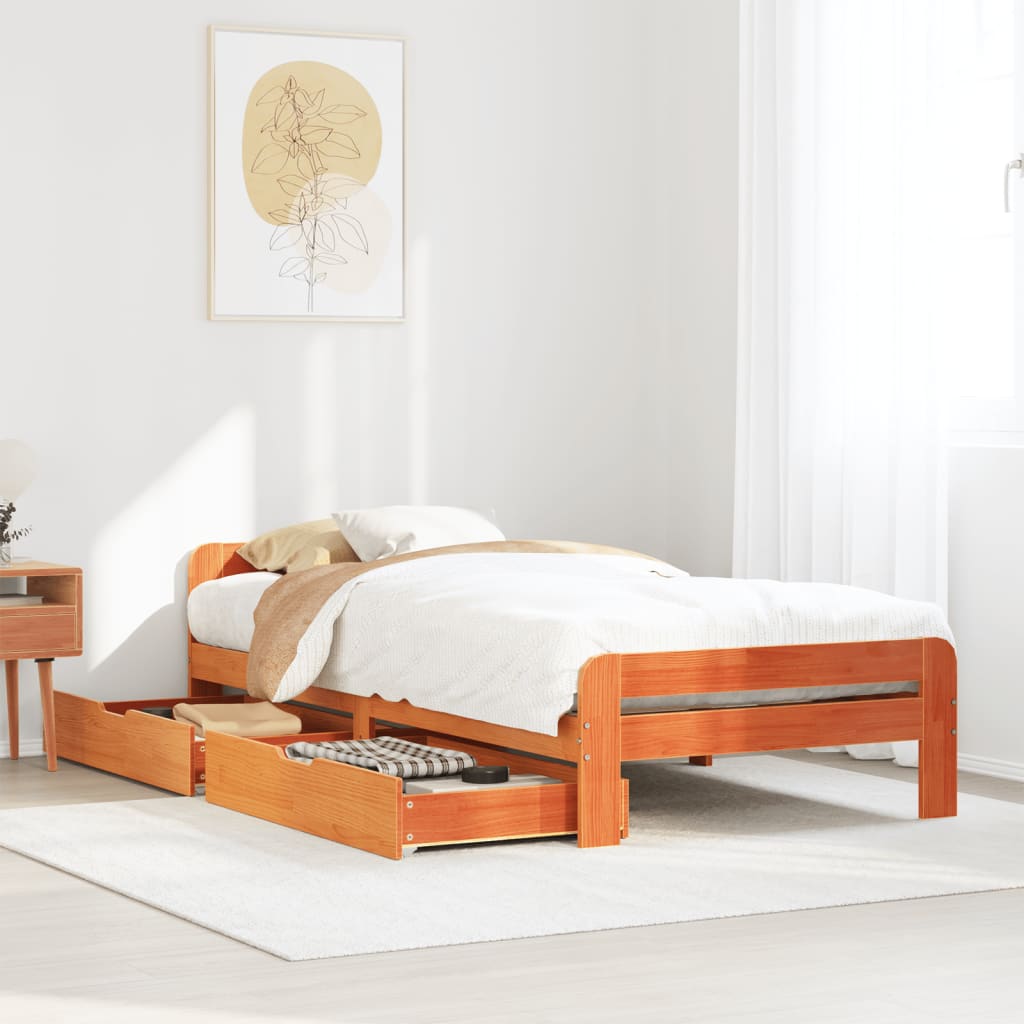 Bedframe zonder matras massief grenenhout wasbruin 90x190 cm Bedden & bedframes | Creëer jouw Trendy Thuis | Gratis bezorgd & Retour | Trendy.nl