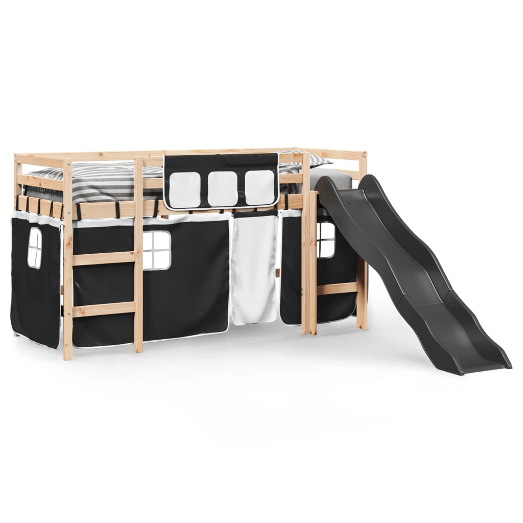 Kinderhoogslaper met gordijnen 90x190 cm grenenhout wit zwart Bedden & bedframes | Creëer jouw Trendy Thuis | Gratis bezorgd & Retour | Trendy.nl