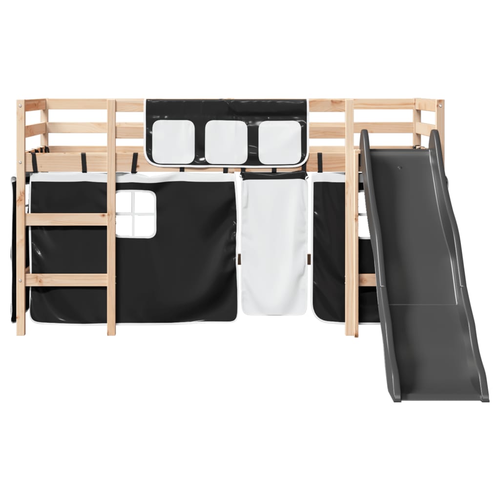 Kinderhoogslaper met gordijnen 90x190 cm grenenhout wit zwart Bedden & bedframes | Creëer jouw Trendy Thuis | Gratis bezorgd & Retour | Trendy.nl