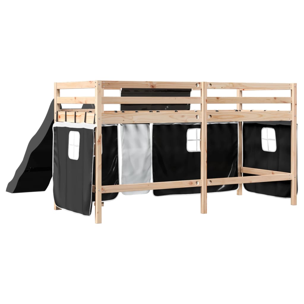 Kinderhoogslaper met gordijnen 90x190 cm grenenhout wit zwart Bedden & bedframes | Creëer jouw Trendy Thuis | Gratis bezorgd & Retour | Trendy.nl