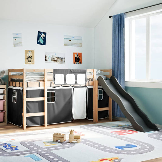 Kinderhoogslaper met gordijnen 90x190 cm grenenhout wit zwart Bedden & bedframes | Creëer jouw Trendy Thuis | Gratis bezorgd & Retour | Trendy.nl