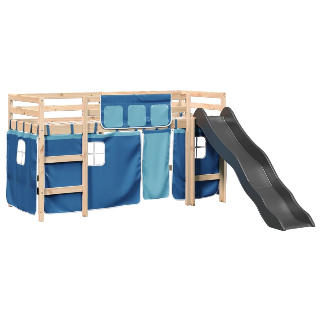 Kinderhoogslaper met gordijnen 90x190 cm grenenhout blauw Bedden & bedframes | Creëer jouw Trendy Thuis | Gratis bezorgd & Retour | Trendy.nl