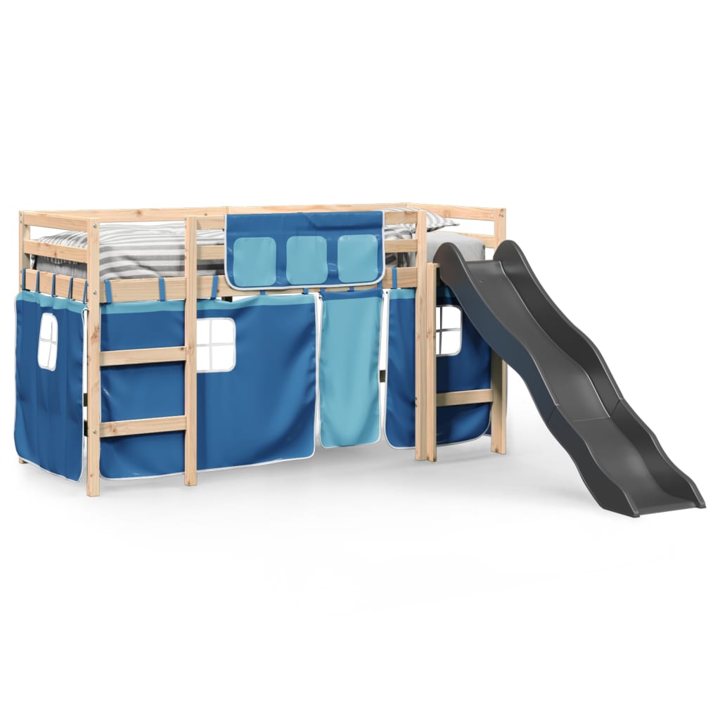 Kinderhoogslaper met gordijnen 90x190 cm grenenhout blauw Bedden & bedframes | Creëer jouw Trendy Thuis | Gratis bezorgd & Retour | Trendy.nl