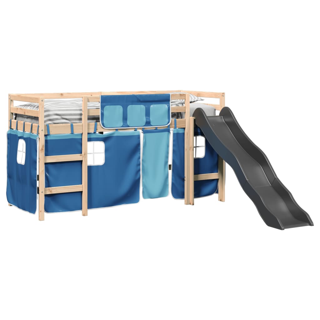 Kinderhoogslaper met gordijnen 90x190 cm grenenhout blauw Bedden & bedframes | Creëer jouw Trendy Thuis | Gratis bezorgd & Retour | Trendy.nl