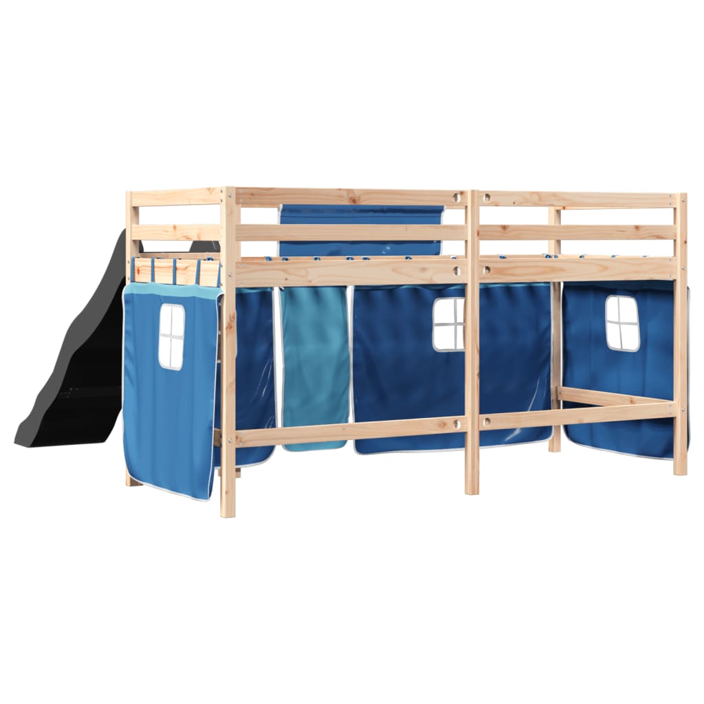 Kinderhoogslaper met gordijnen 90x190 cm grenenhout blauw Bedden & bedframes | Creëer jouw Trendy Thuis | Gratis bezorgd & Retour | Trendy.nl