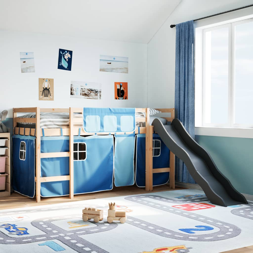 Kinderhoogslaper met gordijnen 90x190 cm grenenhout blauw Bedden & bedframes | Creëer jouw Trendy Thuis | Gratis bezorgd & Retour | Trendy.nl