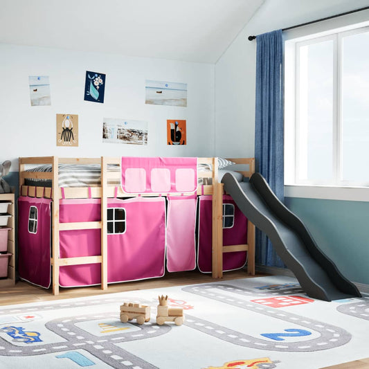 Kinderhoogslaper met gordijnen 90x190 cm grenenhout roze Bedden & bedframes | Creëer jouw Trendy Thuis | Gratis bezorgd & Retour | Trendy.nl