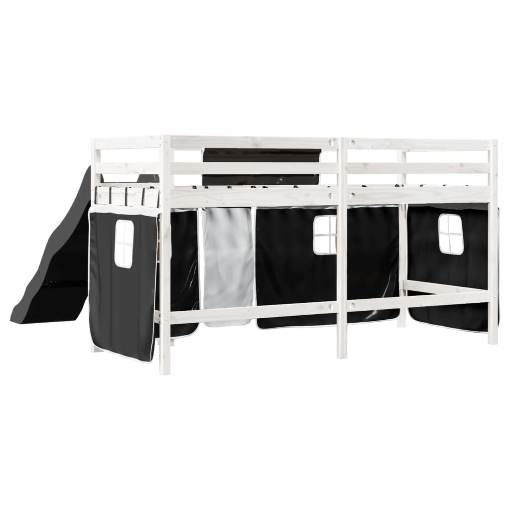 Kinderhoogslaper met gordijnen 90x190 cm grenenhout wit zwart Bedden & bedframes | Creëer jouw Trendy Thuis | Gratis bezorgd & Retour | Trendy.nl