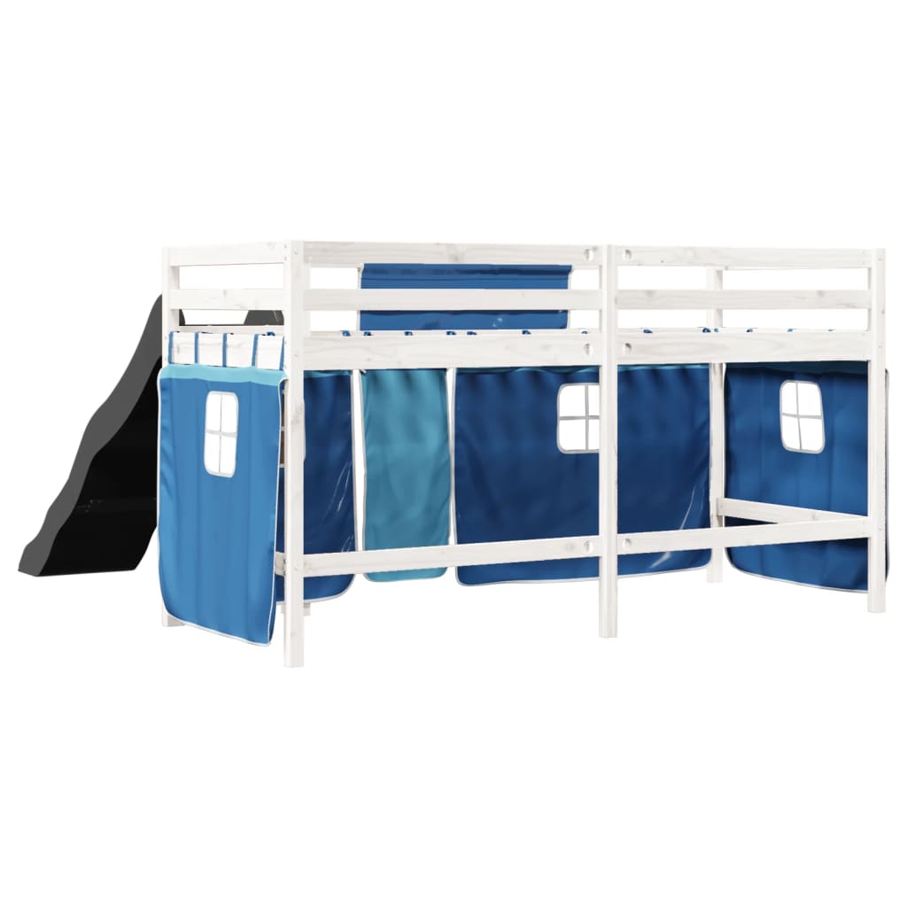 Kinderhoogslaper met gordijnen 90x190 cm grenenhout blauw Bedden & bedframes | Creëer jouw Trendy Thuis | Gratis bezorgd & Retour | Trendy.nl