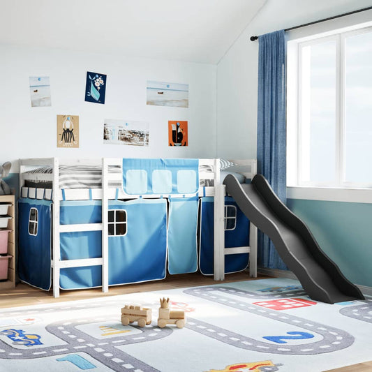 Kinderhoogslaper met gordijnen 90x190 cm grenenhout blauw Bedden & bedframes | Creëer jouw Trendy Thuis | Gratis bezorgd & Retour | Trendy.nl