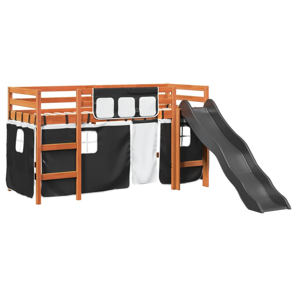 Kinderhoogslaper met gordijnen 90x190 cm grenenhout wit zwart Bedden & bedframes | Creëer jouw Trendy Thuis | Gratis bezorgd & Retour | Trendy.nl