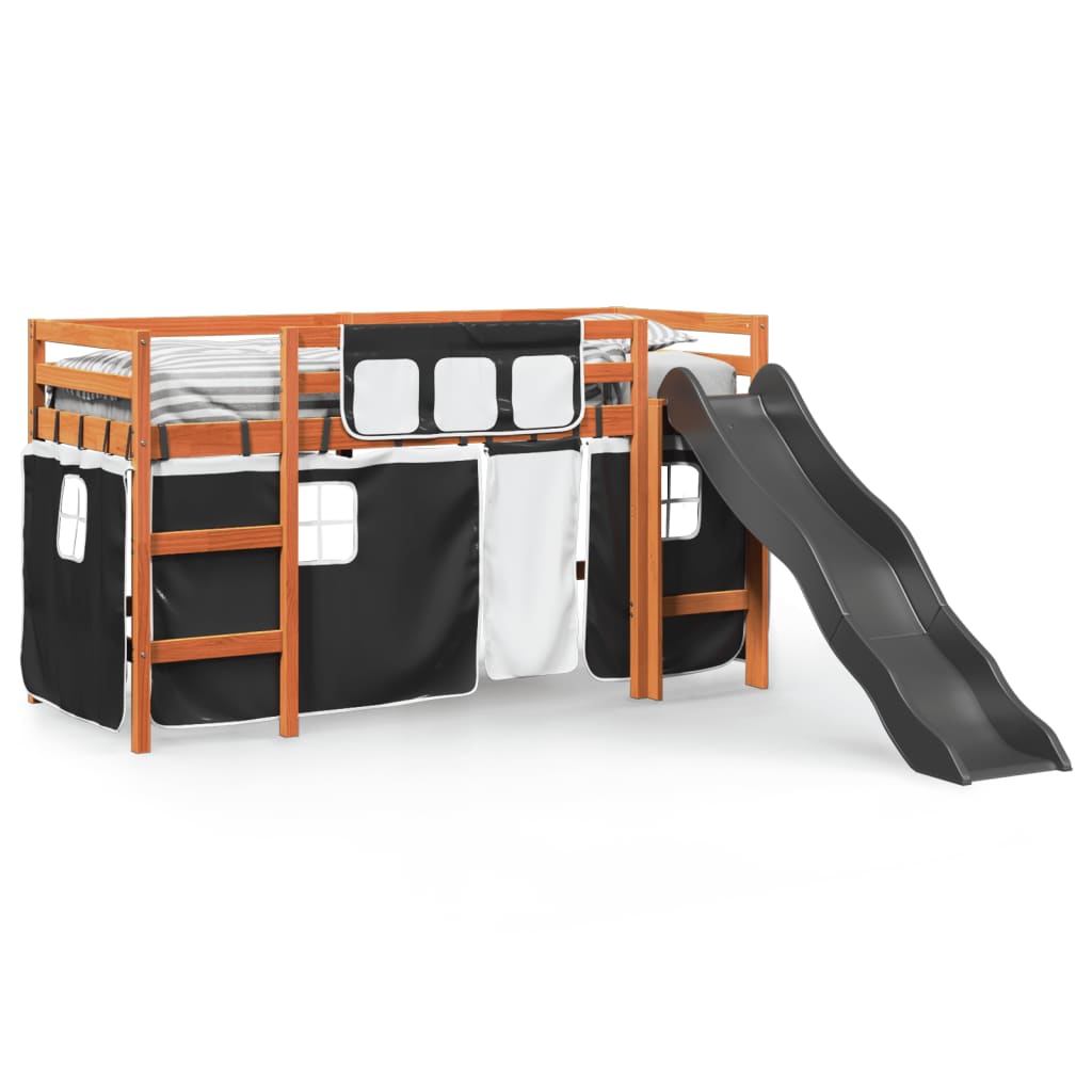 Kinderhoogslaper met gordijnen 90x190 cm grenenhout wit zwart Bedden & bedframes | Creëer jouw Trendy Thuis | Gratis bezorgd & Retour | Trendy.nl