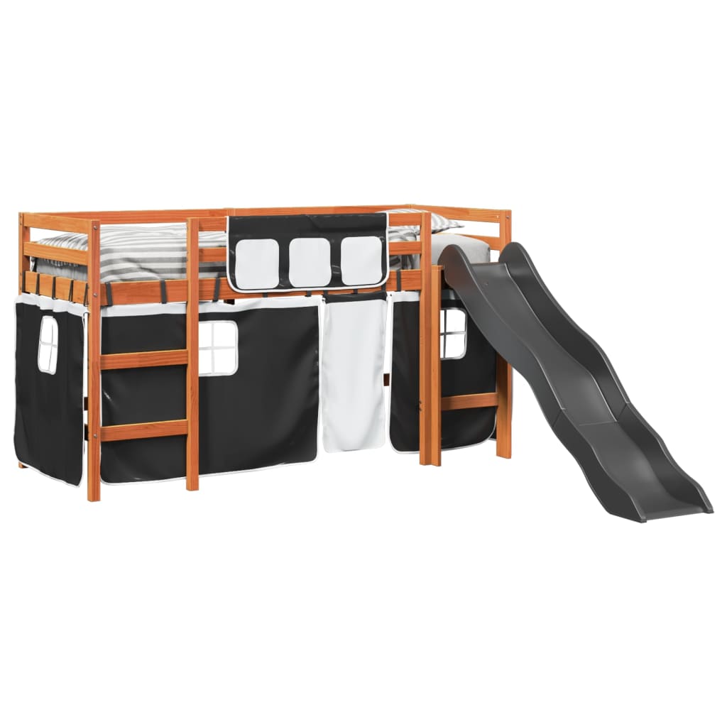 Kinderhoogslaper met gordijnen 90x190 cm grenenhout wit zwart Bedden & bedframes | Creëer jouw Trendy Thuis | Gratis bezorgd & Retour | Trendy.nl