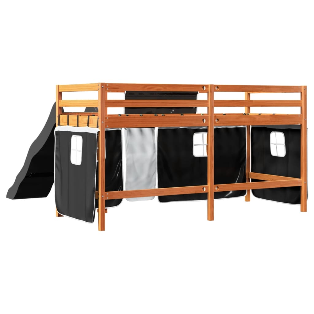 Kinderhoogslaper met gordijnen 90x190 cm grenenhout wit zwart Bedden & bedframes | Creëer jouw Trendy Thuis | Gratis bezorgd & Retour | Trendy.nl