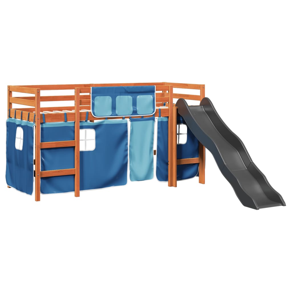 Kinderhoogslaper met gordijnen 90x190 cm grenenhout blauw Bedden & bedframes | Creëer jouw Trendy Thuis | Gratis bezorgd & Retour | Trendy.nl