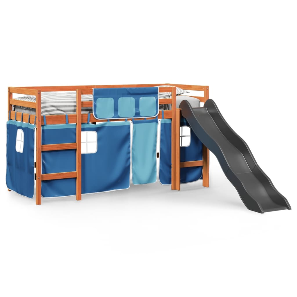 Kinderhoogslaper met gordijnen 90x190 cm grenenhout blauw Bedden & bedframes | Creëer jouw Trendy Thuis | Gratis bezorgd & Retour | Trendy.nl