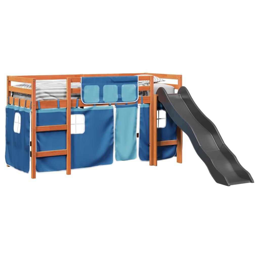 Kinderhoogslaper met gordijnen 90x190 cm grenenhout blauw Bedden & bedframes | Creëer jouw Trendy Thuis | Gratis bezorgd & Retour | Trendy.nl