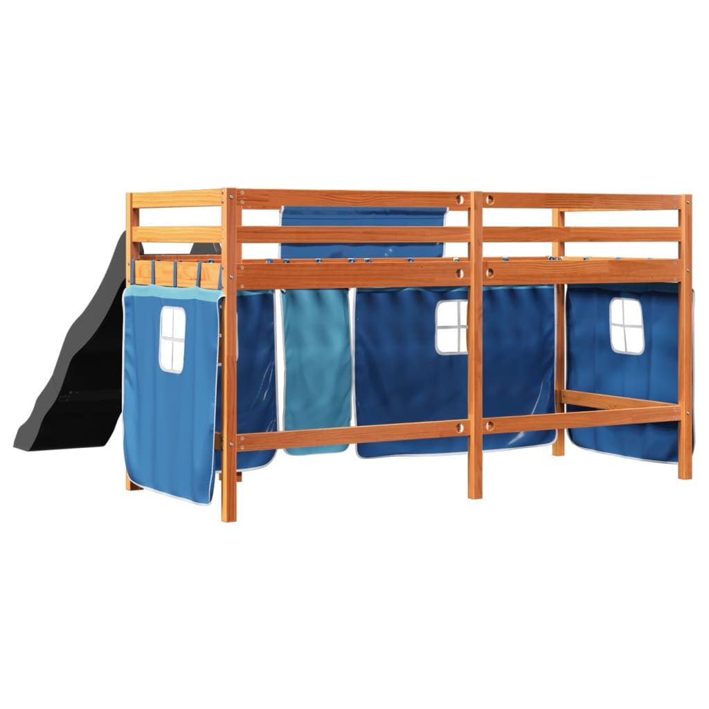 Kinderhoogslaper met gordijnen 90x190 cm grenenhout blauw Bedden & bedframes | Creëer jouw Trendy Thuis | Gratis bezorgd & Retour | Trendy.nl