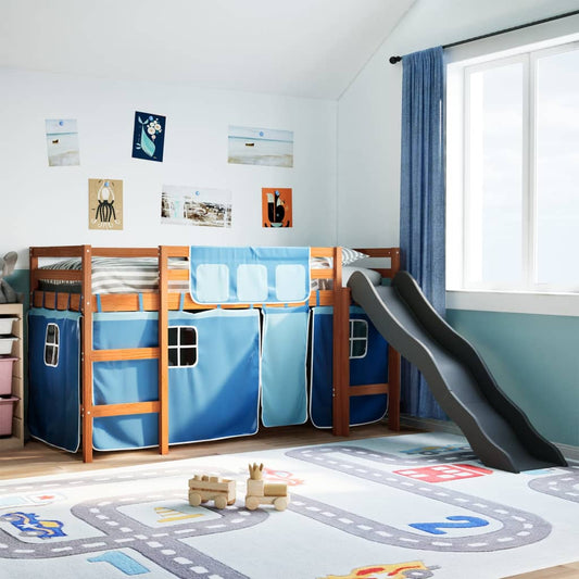 Kinderhoogslaper met gordijnen 90x190 cm grenenhout blauw Bedden & bedframes | Creëer jouw Trendy Thuis | Gratis bezorgd & Retour | Trendy.nl