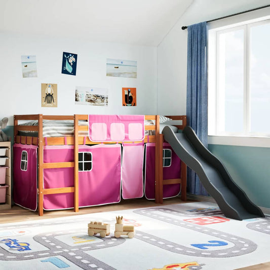 Kinderhoogslaper met gordijnen 90x190 cm grenenhout roze Bedden & bedframes | Creëer jouw Trendy Thuis | Gratis bezorgd & Retour | Trendy.nl