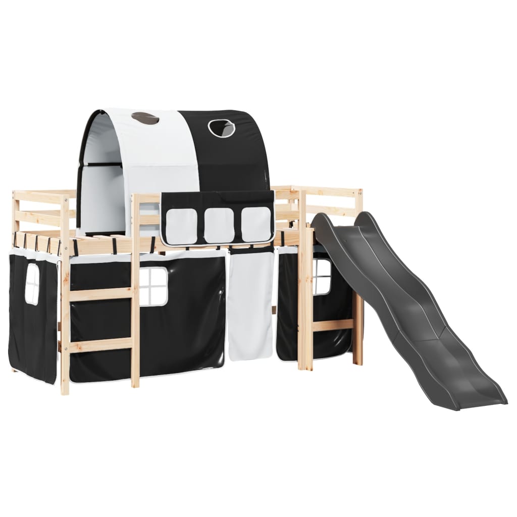 Kinderhoogslaper met tunnel 90x190 cm grenenhout wit en zwart Bedden & bedframes | Creëer jouw Trendy Thuis | Gratis bezorgd & Retour | Trendy.nl