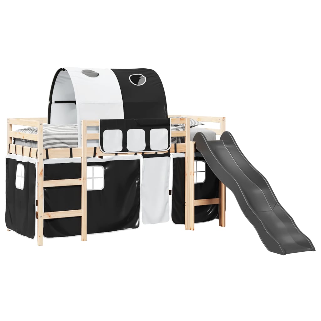 Kinderhoogslaper met tunnel 90x190 cm grenenhout wit en zwart Bedden & bedframes | Creëer jouw Trendy Thuis | Gratis bezorgd & Retour | Trendy.nl