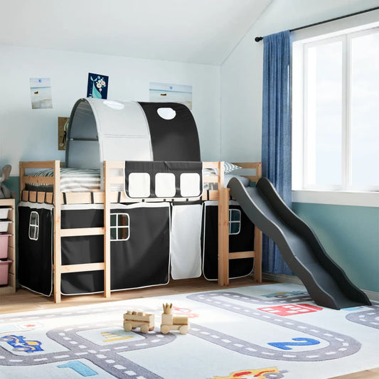 Kinderhoogslaper met tunnel 90x190 cm grenenhout wit en zwart Bedden & bedframes | Creëer jouw Trendy Thuis | Gratis bezorgd & Retour | Trendy.nl